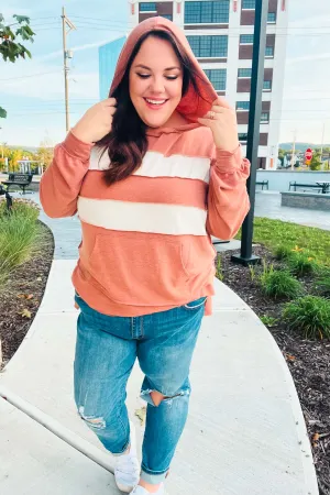 Rust Stripe Color Block French Terry Hoodie