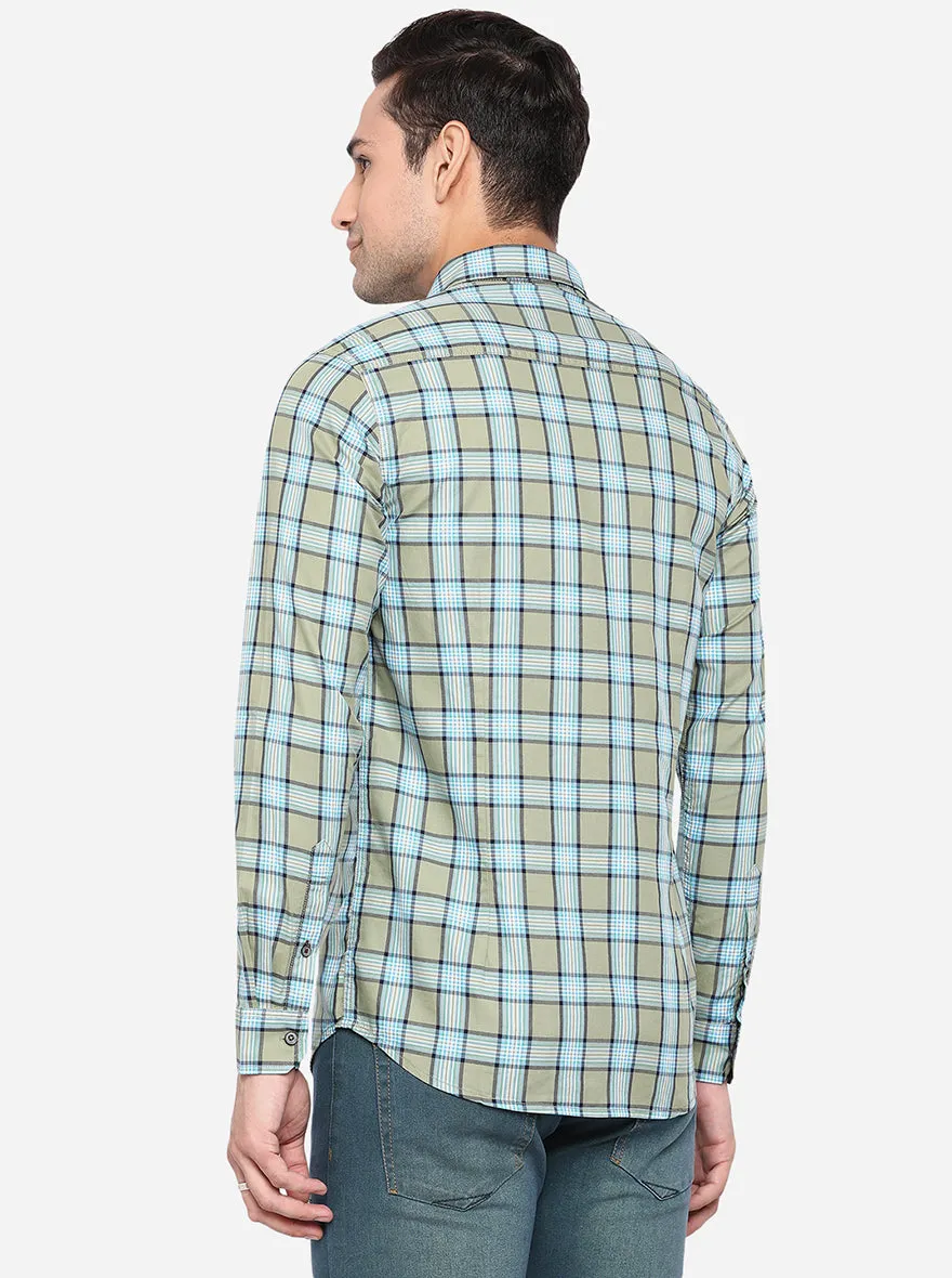 Sea Blue Checked Slim Fit Semi Casual Shirt | JadeBlue