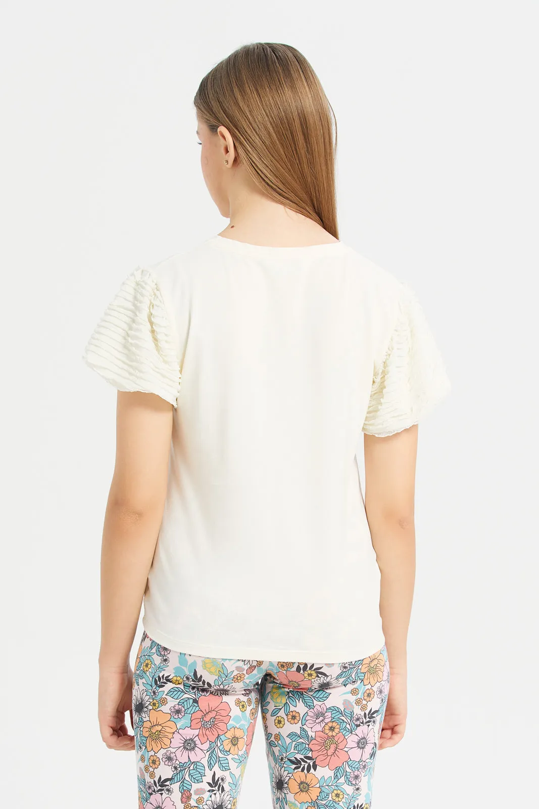 Senior Girls White Embellished Short Sleeve T-Shirt