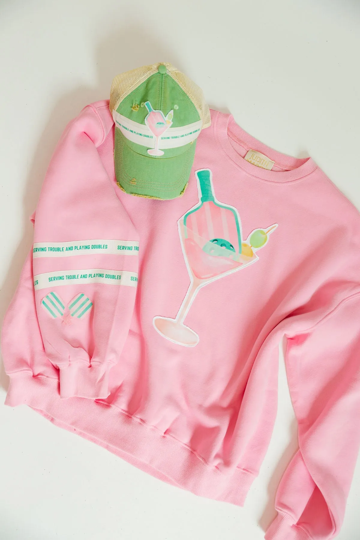 SERVING TROUBLE GREEN DISTRESSED HAT