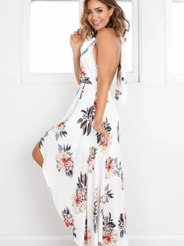 Sexy Sleeveless High Collar Hi-Lo Style Bohemia Maxi Dress