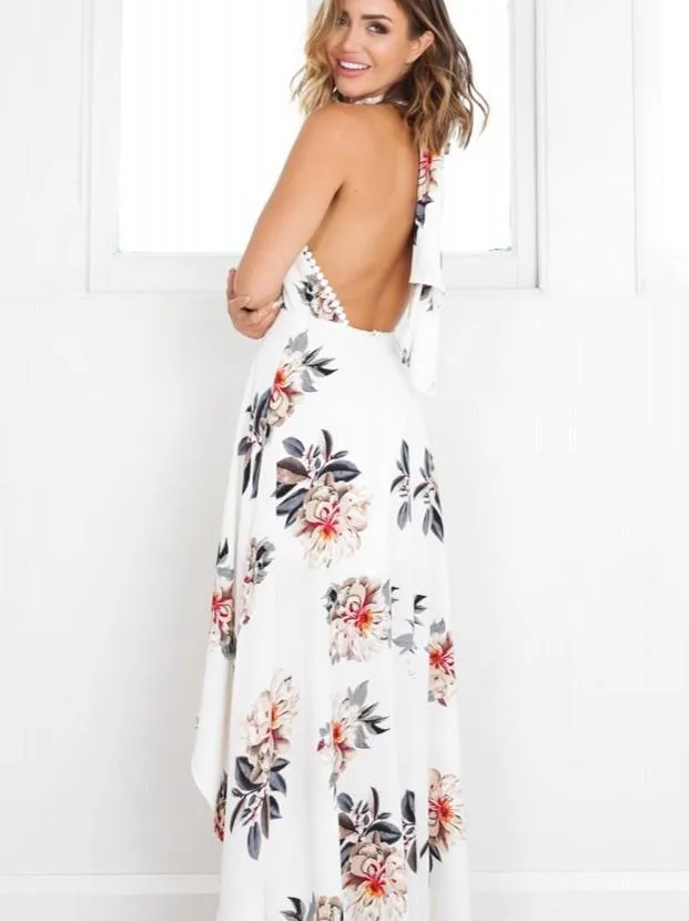 Sexy Sleeveless High Collar Hi-Lo Style Bohemia Maxi Dress