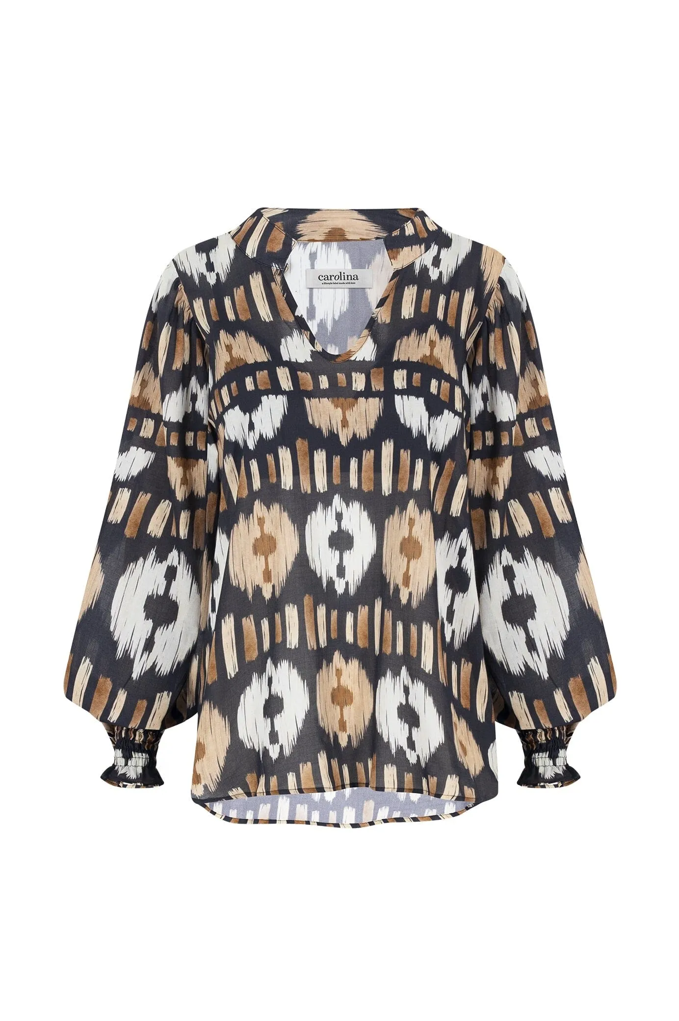 Tyla Print Long Sleeve Top Black and Camel