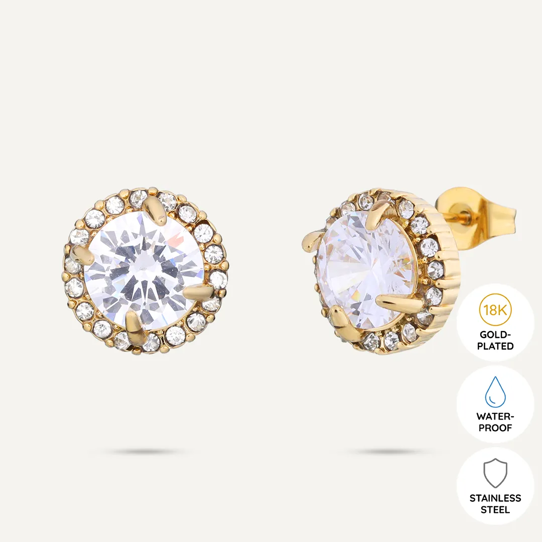 Vibes | Halo Stud Earrings | 18K Gold-Plated