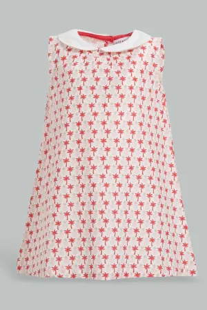 White And Red Peter Pan Collar Dress For Infant Girls