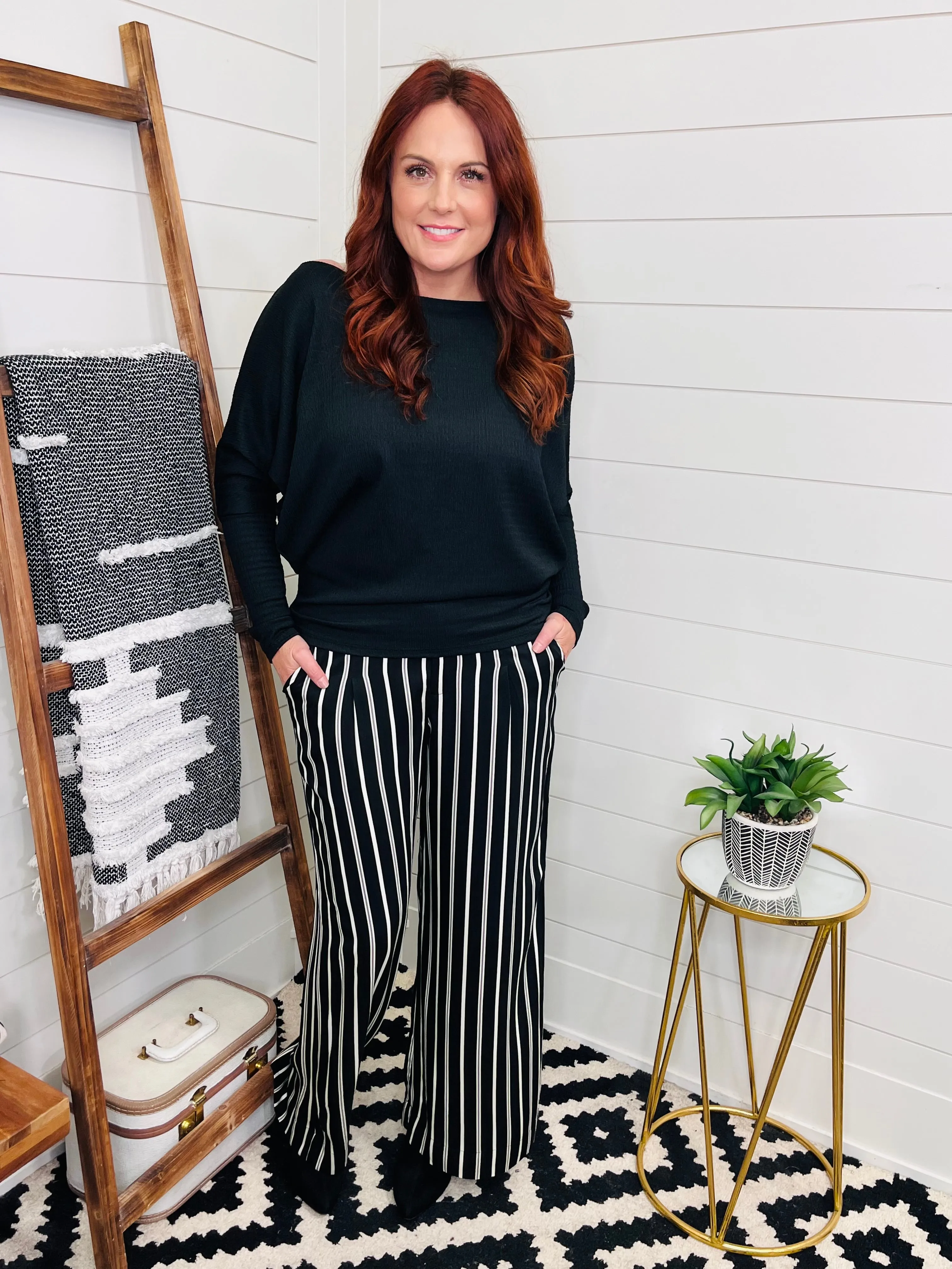 Wide Leg Pinstripe Pant
