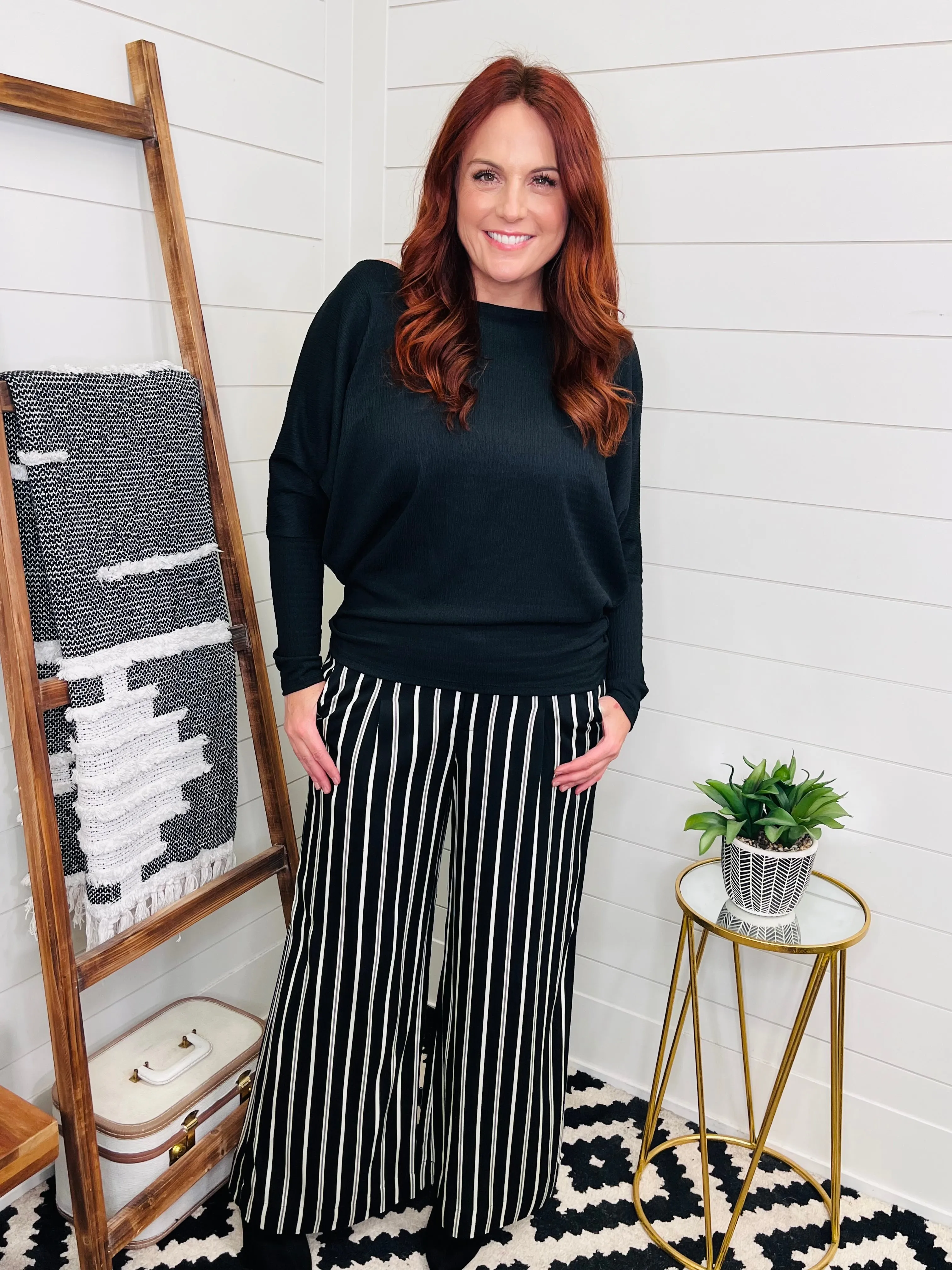 Wide Leg Pinstripe Pant
