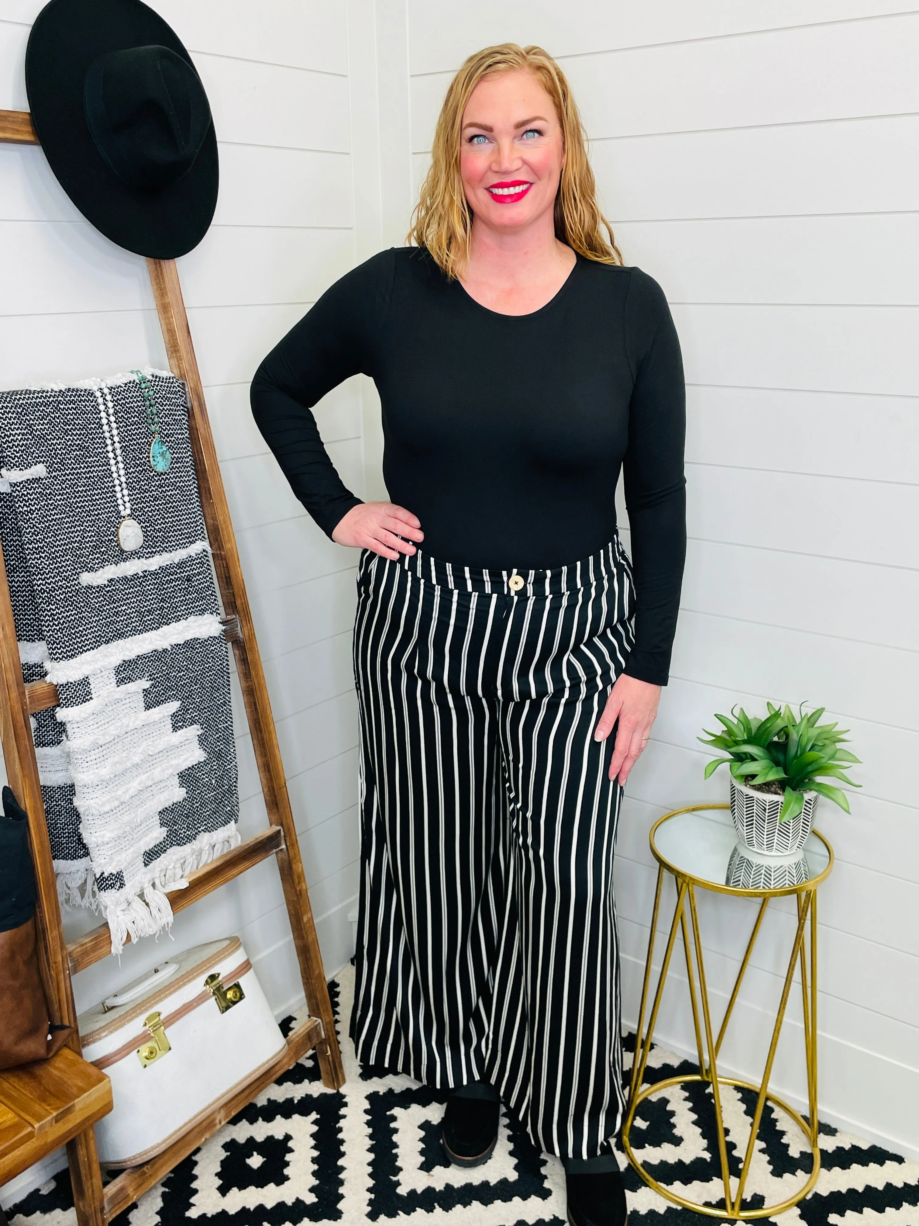 Wide Leg Pinstripe Pant