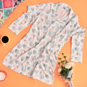 Women summer pajama Flowered circles buttoned night shirt