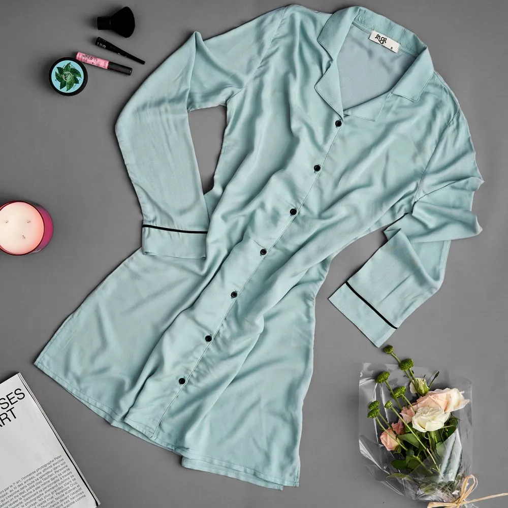 Women summer pajama Mint buttoned night shirt