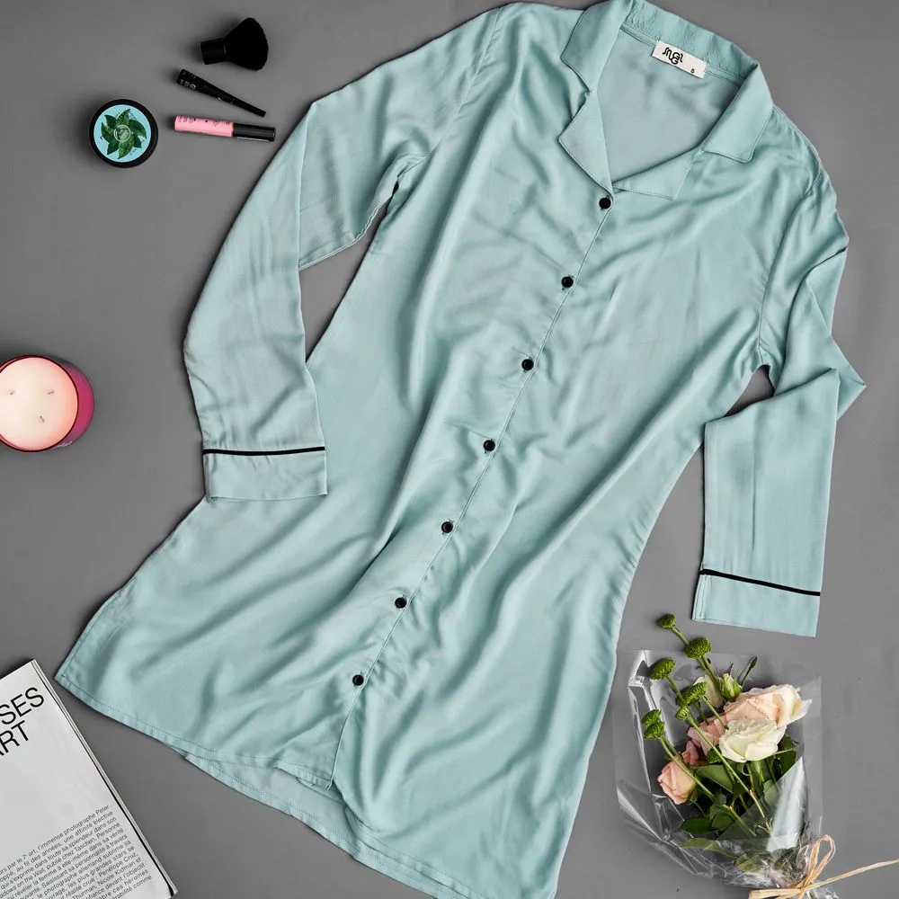 Women summer pajama Mint buttoned night shirt