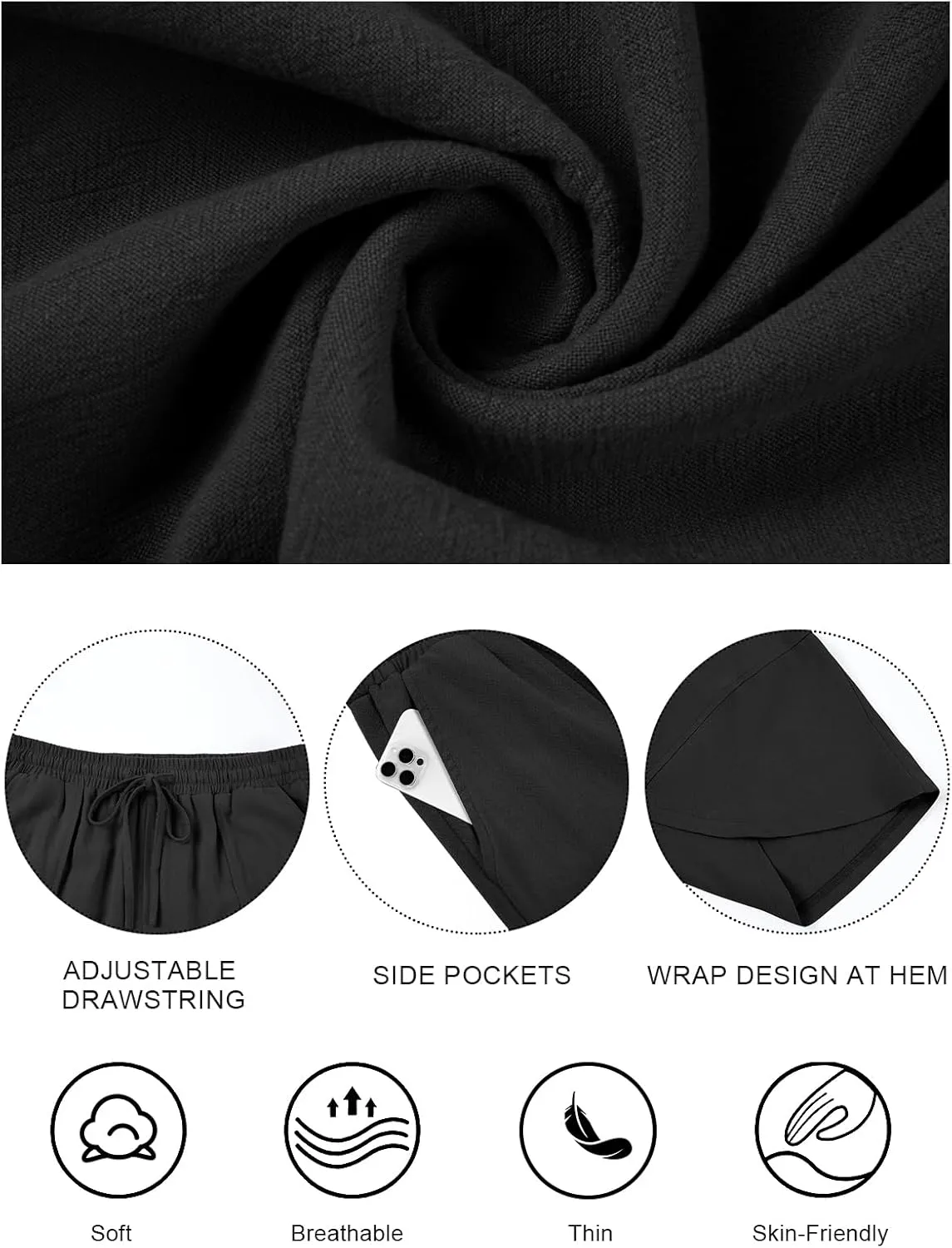 Womens Barrel Harem Linen Pants Wide Leg Pants Baggy Sweatpants Palazzo Drawstring Elastic Waist with Pockets Beach