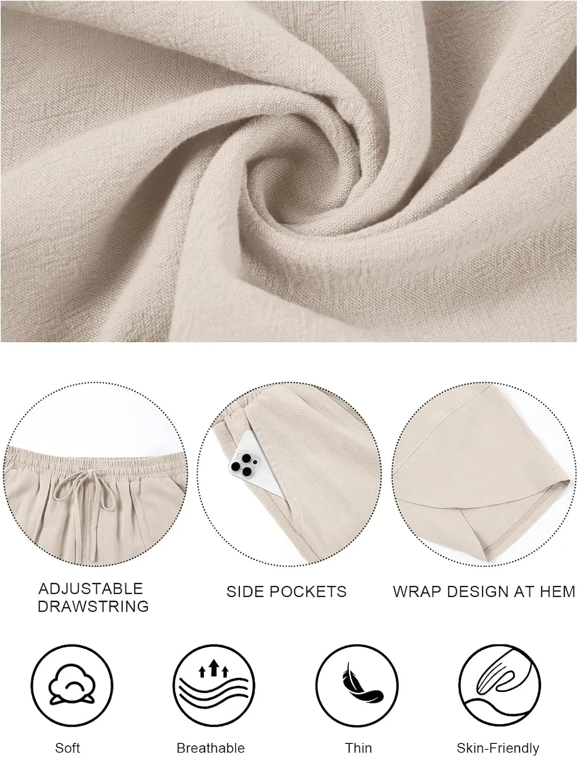 Womens Barrel Harem Linen Pants Wide Leg Pants Baggy Sweatpants Palazzo Drawstring Elastic Waist with Pockets Beach