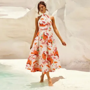 Women's Printed Stand Collar Sleeveless Dress