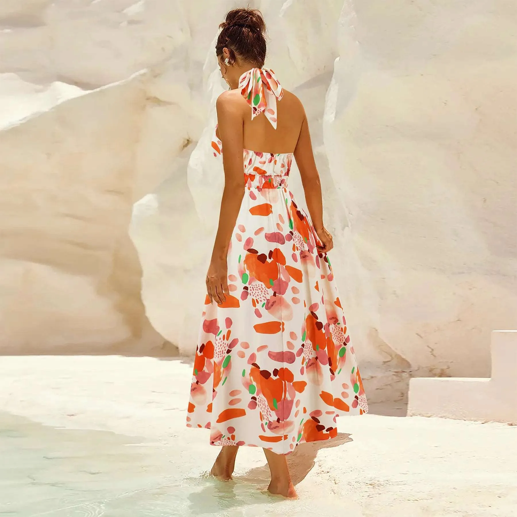 Women's Printed Stand Collar Sleeveless Dress