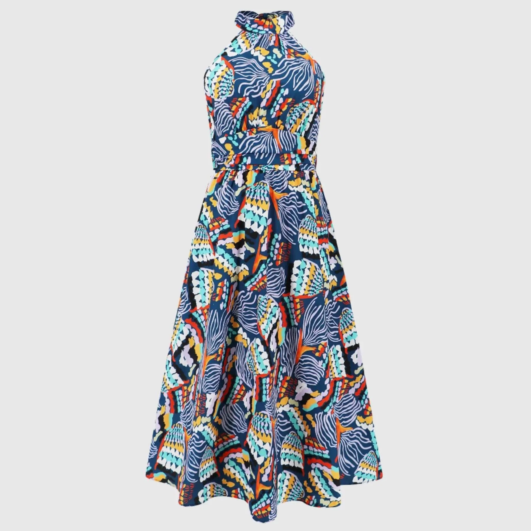 Women's Printed Stand Collar Sleeveless Dress