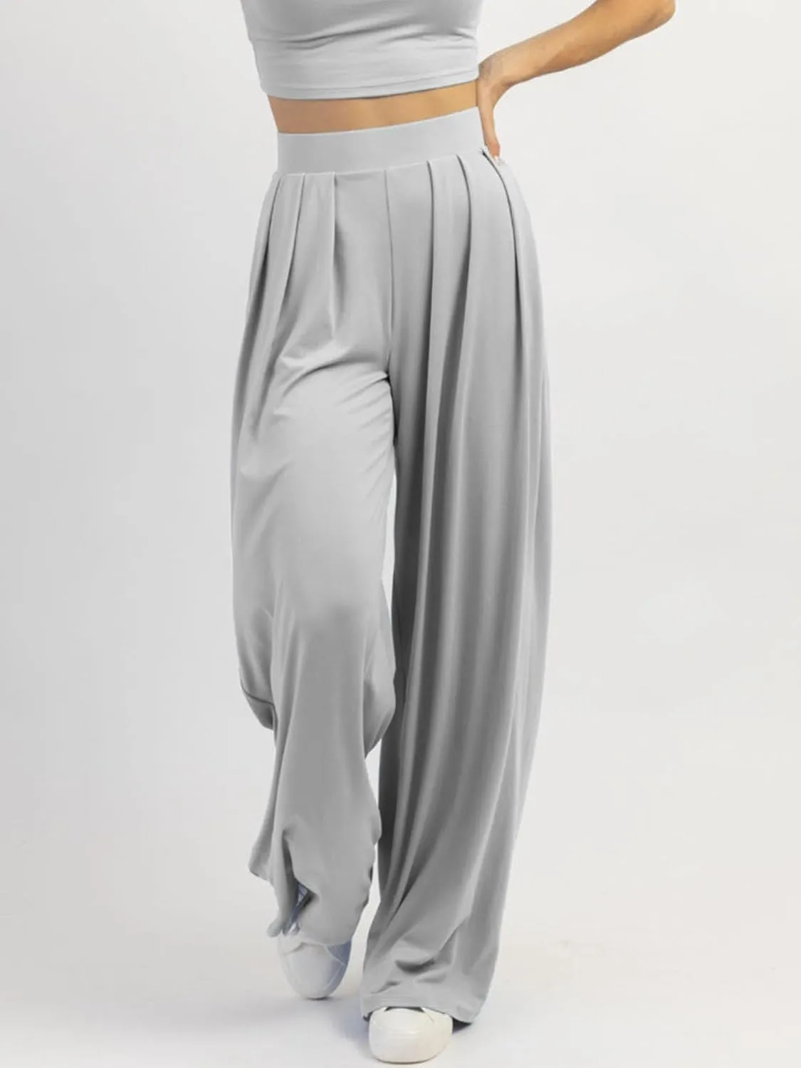 Womens Wide Leg Pants Casual Palazzo Flowy Pleated Trouser Woman Elastic High Waisted Loose Fit Lounge Pant Comfy 2025