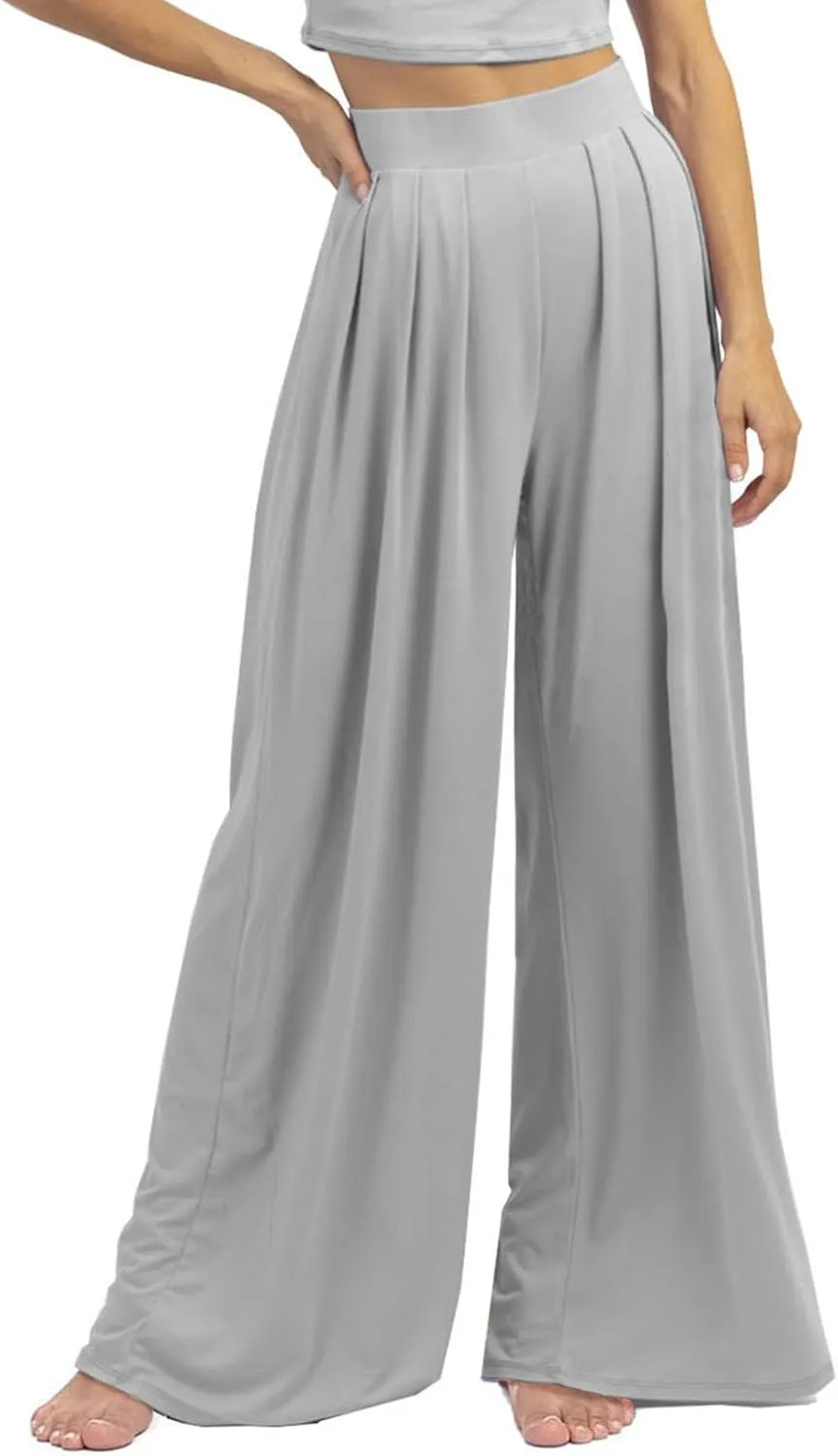 Womens Wide Leg Pants Casual Palazzo Flowy Pleated Trouser Woman Elastic High Waisted Loose Fit Lounge Pant Comfy 2025
