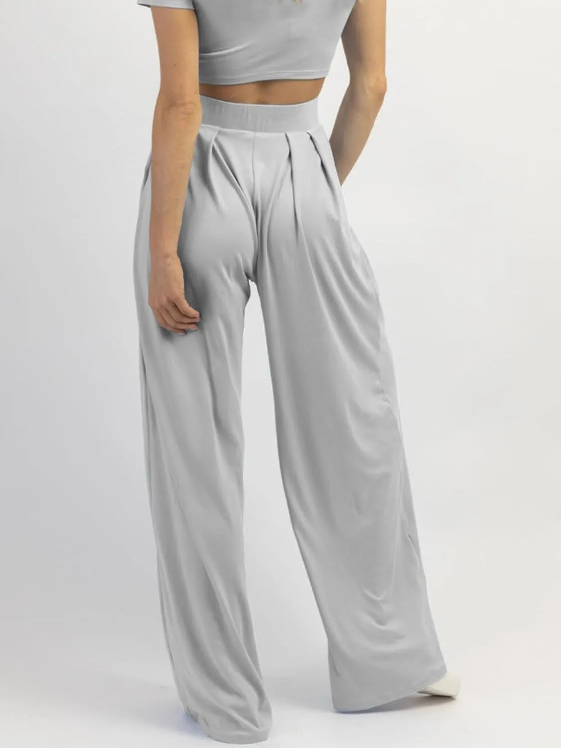 Womens Wide Leg Pants Casual Palazzo Flowy Pleated Trouser Woman Elastic High Waisted Loose Fit Lounge Pant Comfy 2025