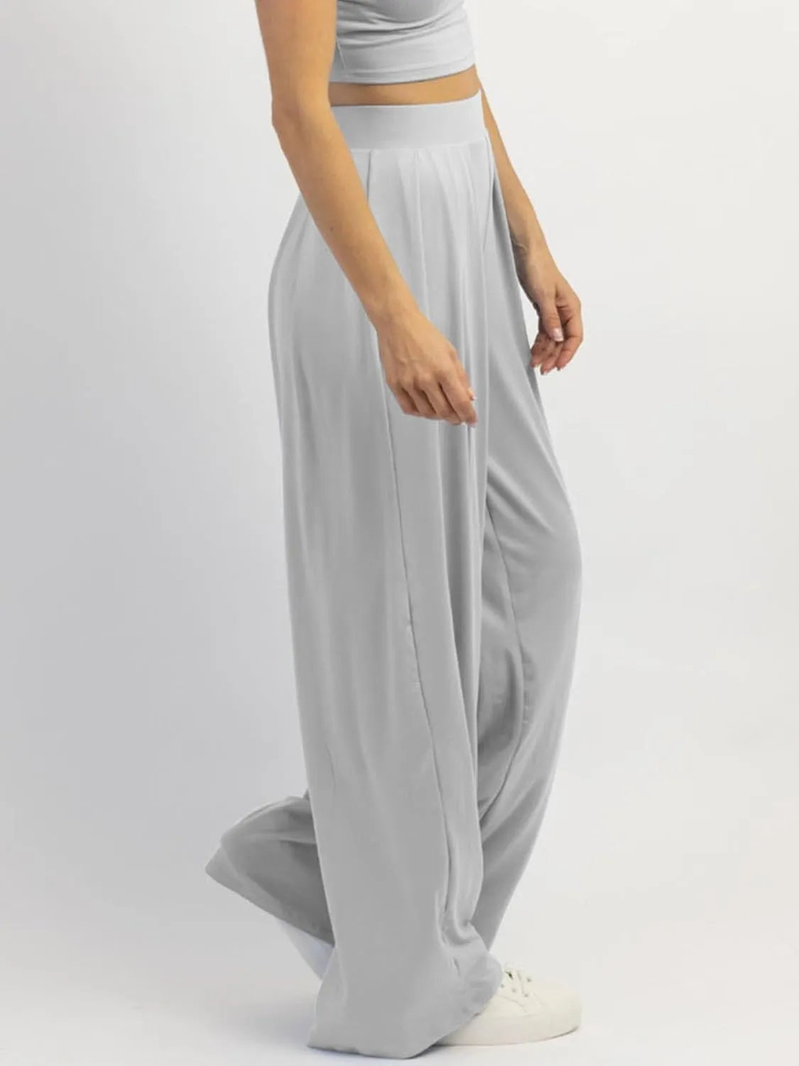 Womens Wide Leg Pants Casual Palazzo Flowy Pleated Trouser Woman Elastic High Waisted Loose Fit Lounge Pant Comfy 2025