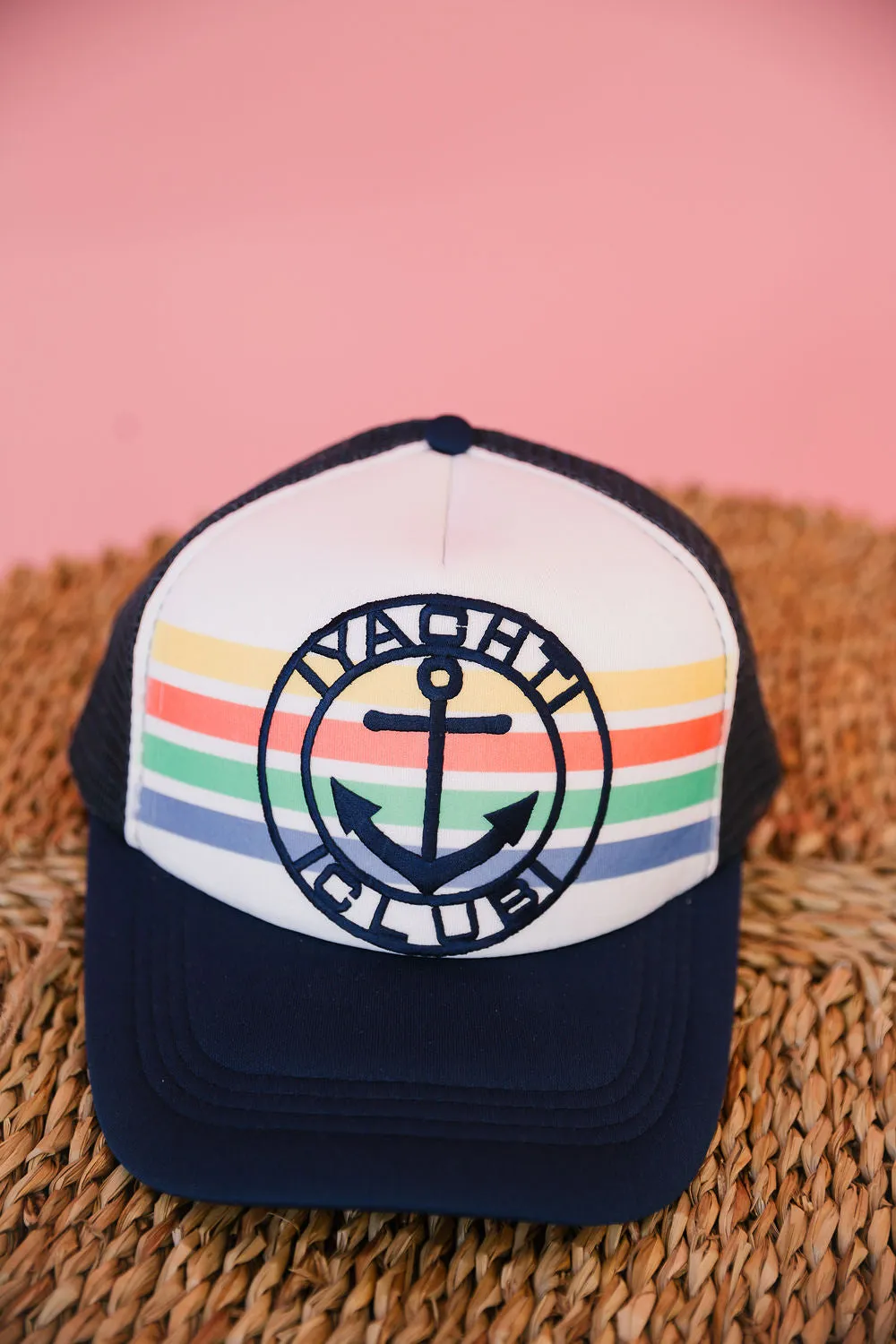 YACHT CLUB STRIPED TRUCKER HAT