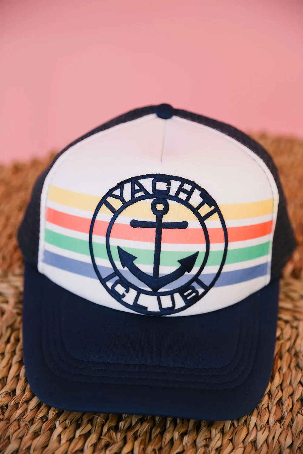 YACHT CLUB STRIPED TRUCKER HAT